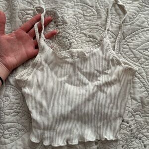 White ribbed tank top with lace